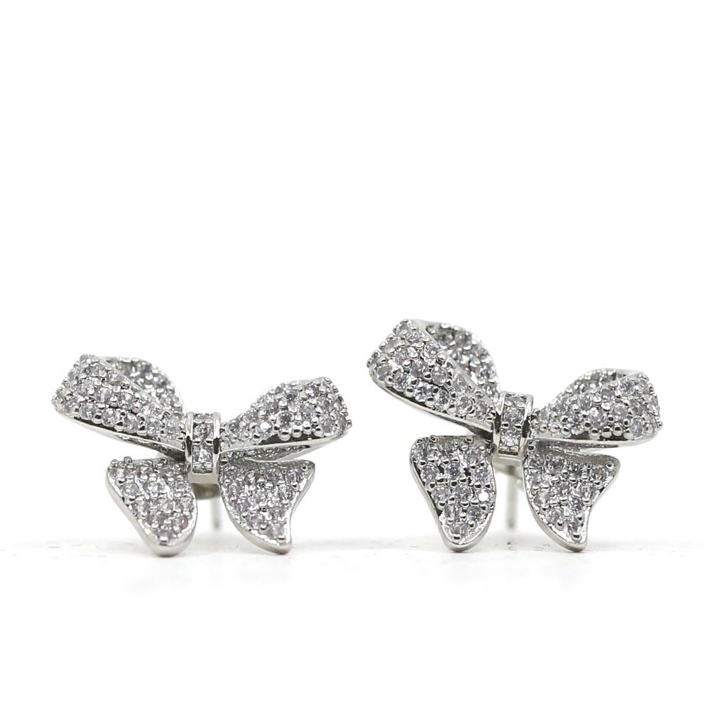 18k Gold Dipped White Topaz Bow Tie Earrings 145$